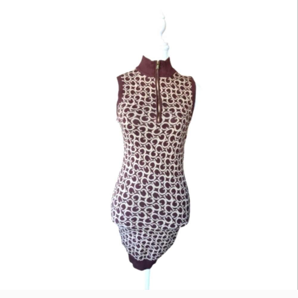 Brown and Cream Sleeveless Dress